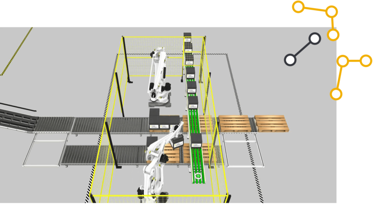 a rendering of palletizing robots