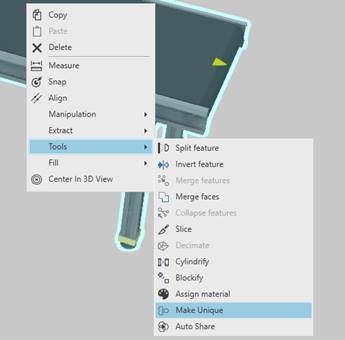 Visual Components settings menu showing how to make a duplicate component unique