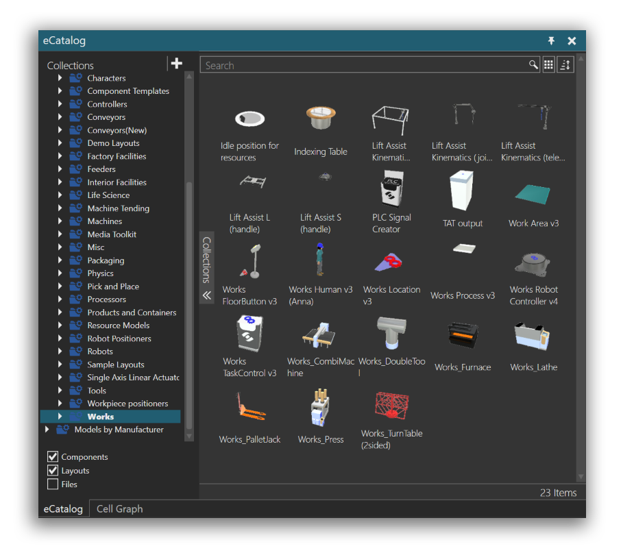 23 components in the Visual Components eCatalog library