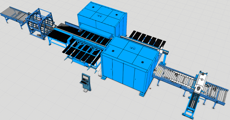 The custom-built sheet-metal fabrication line modelled in Visual Components