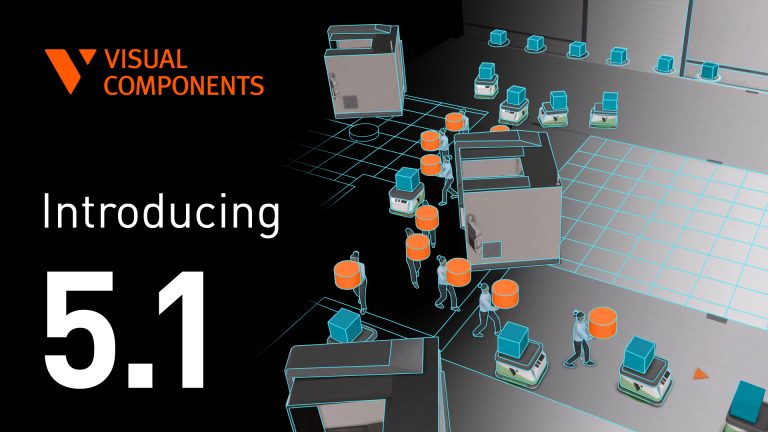 Simulate large factories with smarter mobile robot navigation, reliable physics, and real controller logic. Visual Components 5.1 makes it easier to simulate large factories with mobile robots, accurate physics, and real controller logic. Fewer workarounds, more reliable results. This release upgrades movement, physics, and controller connectivity.